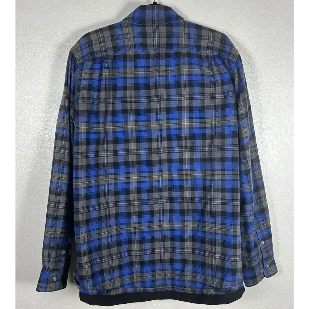 Eddie Bauer Shacket Men's Plaid Fleece Lined Flannel Gorpcore Blue Tall Large TL